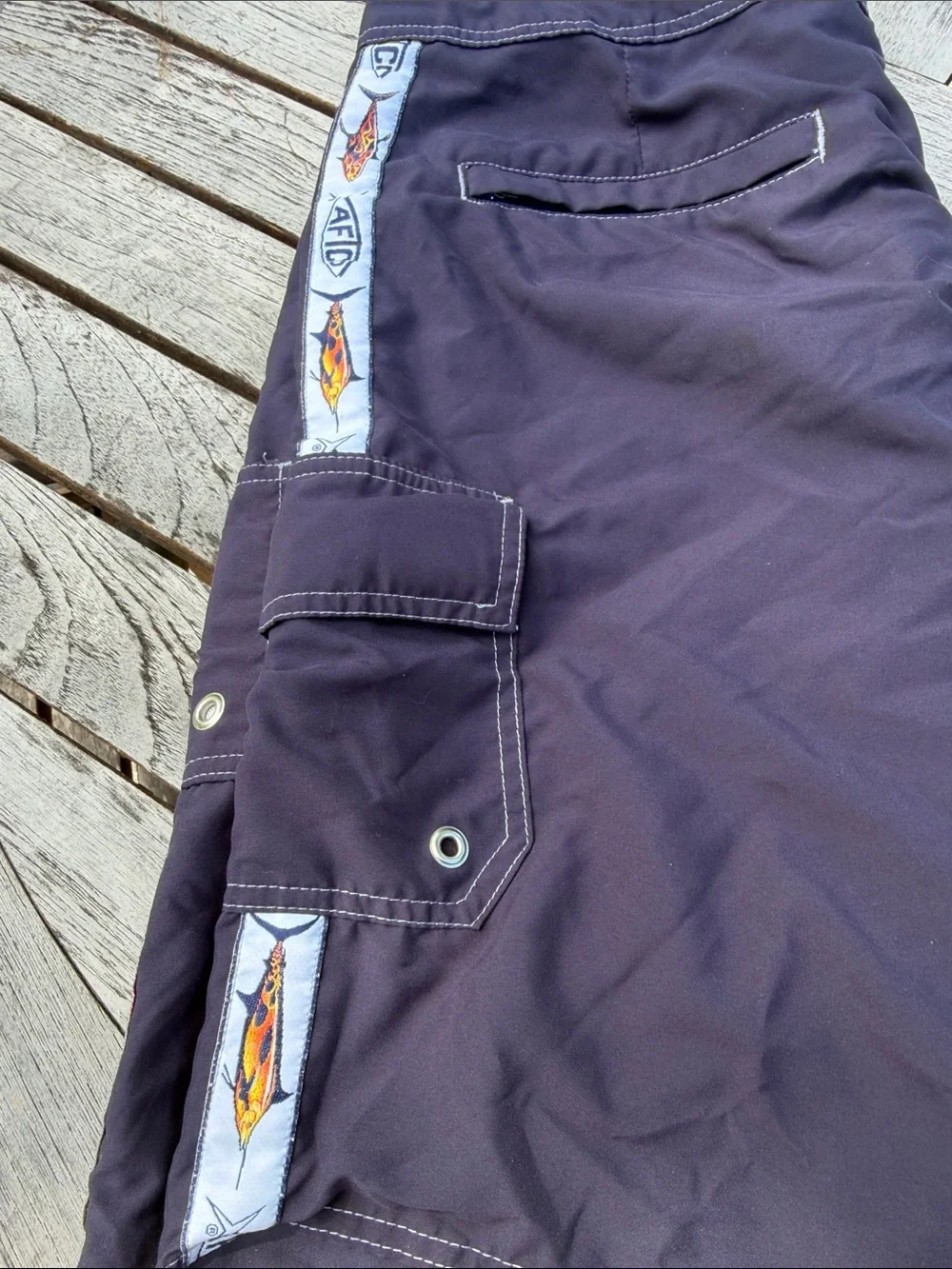 AFTCO Navy Swim Board Shorts with fish  Trim